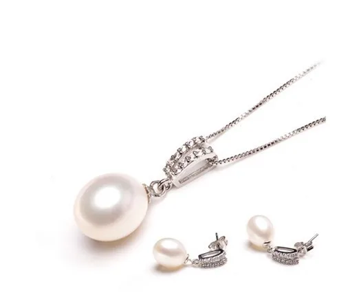 

Genuine Freshwater Cultured Pearl Jewelry Set Graceful Nice Fashion Charm Necklace Earrings Jewelry Set