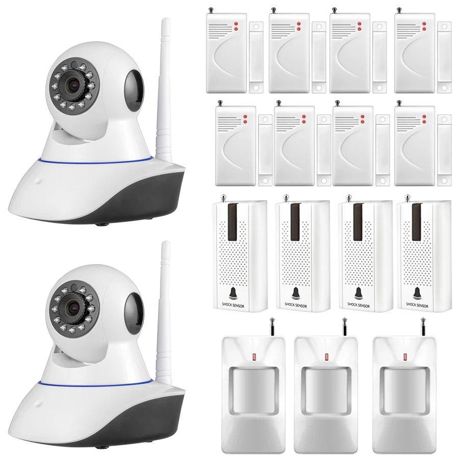 

Etiger 720P IP Camera WiFi Home Burglar Fire Alarm System with Vibration Breakage Door Sensor Vandal-proof