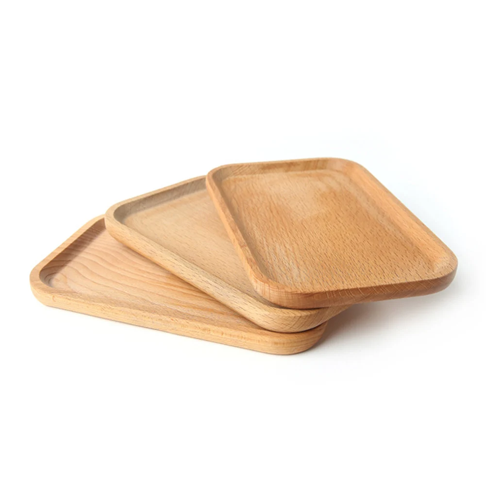 Solid Beech Wood Rectangular Dinner Plate Western Food Rectangular Round Corners Snack Dessert Serving Tray