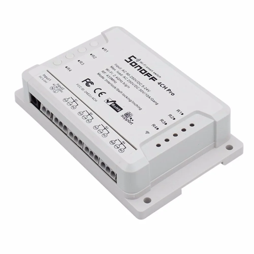 Sonoff 4CH Pro 4 Gang Wi Fi Беспроводной Smart Switch 433 мГц удаленного Управление din рейку