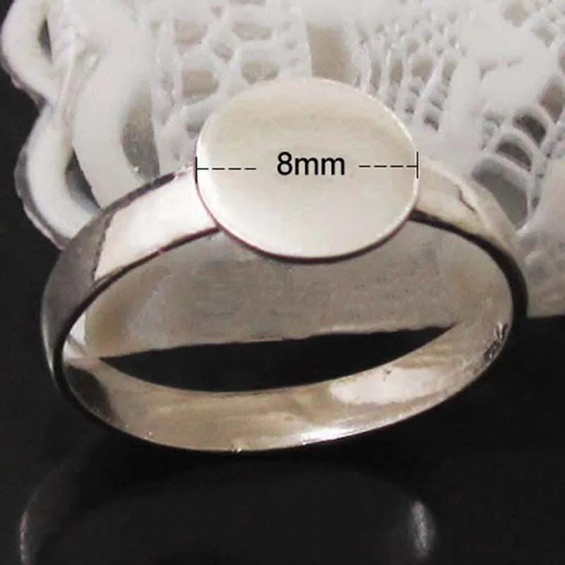 Beadsnice 925 пробы серебряные кольца ювелирные изделия кольцо пустые с 12 мм плоской подложкой для стеклянных кабошонов и смолы кольца поделки ID28723 - Окраска металла: 8mm US ring size 8