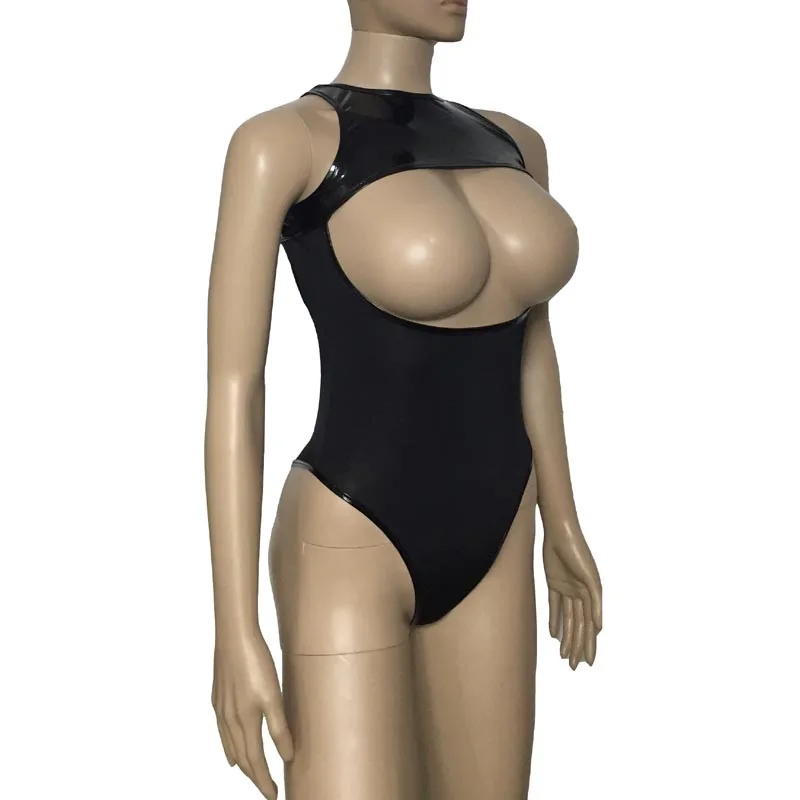Пикантная обувь для женщин с мокрым эффектом и Сетка Cupless открытой грудью боди