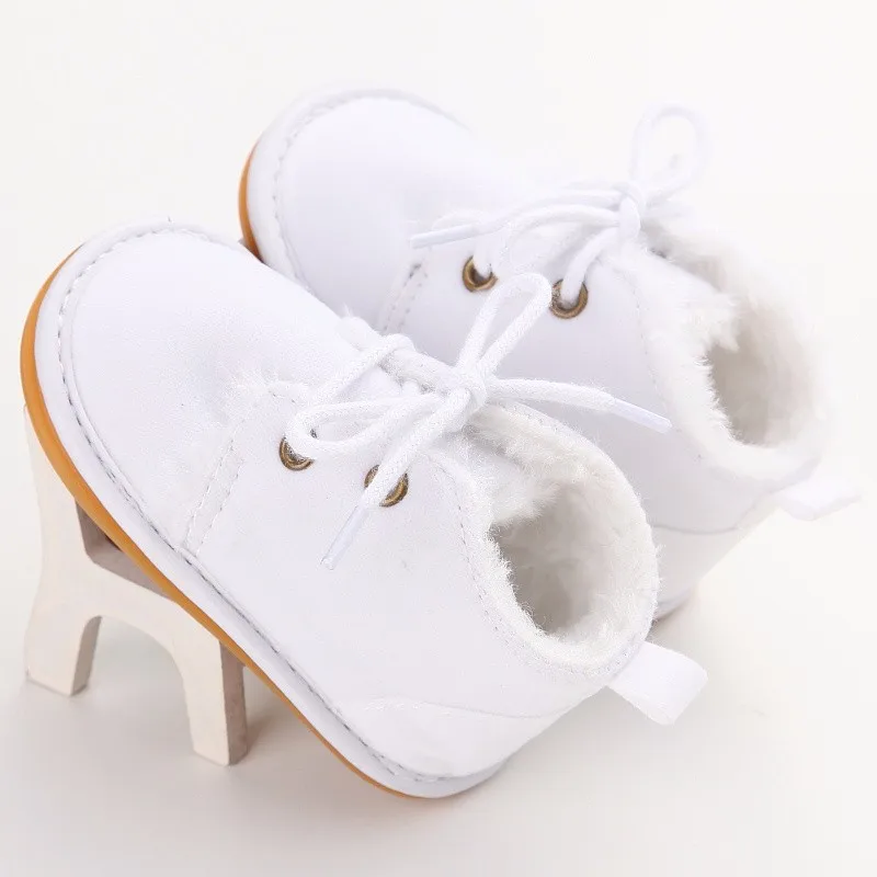 Wonbo/Новые модные однотонные детские ботинки на шнуровке с перекрестной шнуровкой на осень-зиму, детская обувь для теплых детских плюшевых
