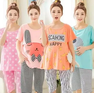 

2pcs/ Set Fashion Maternity Clothes Cartoon Maternity Sleepwear Breastfeeding Sleepwear Nursing Pajamas for Pregnant Women m2