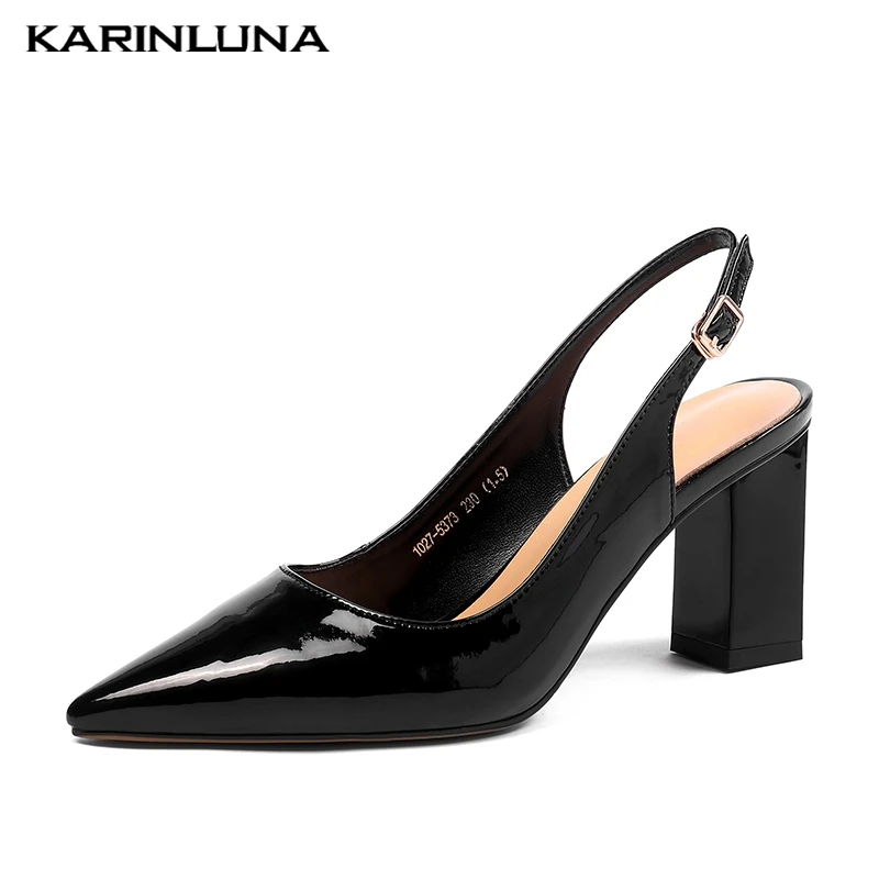 

KARINLUNA 2019 Spring Microfiber Sweet Slingbacks Shoes Square Heel Women Shoes high heels party office lady shoes woman