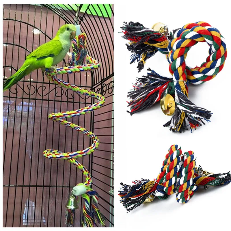 Homyl 2m Climbing Spiral Cotton Rope Spiral Perch Bird Toy for Birds Cockatiels Parrots Budgies