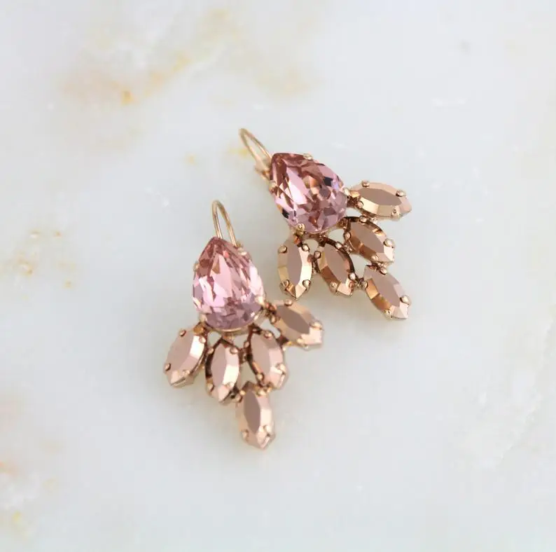 

Rose Gold Earrings, Bridal Earrings, Bridal Jewelry, Crystal Cluster, Wedding Earrings, Wedding Jewelry Earrings, Blush Earrings