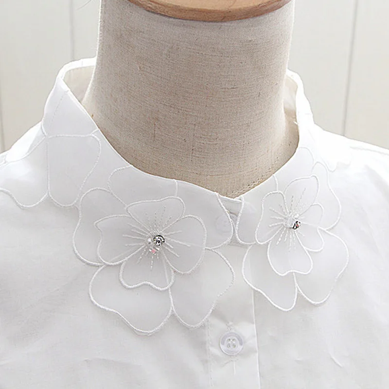 2017yarnflowersnaildrillpurecottonshirtcollarshirtlace