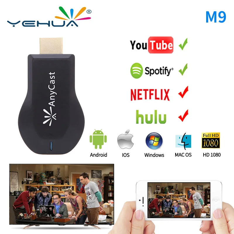 YEHUA TV Stick M9 беспроводной дисплей ключ 1080P Full HD Anycast Miracast AirPlay DLNA для IOS Andriod|SmartTV-стики
