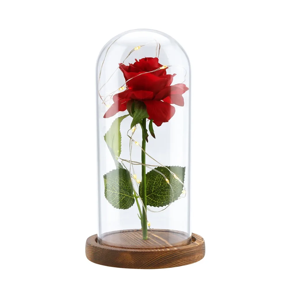 2018 Красота и чудовище красный Искусственные цветы розы с светодиодный свет творческий день рождения Валентина подарки украшения для дома