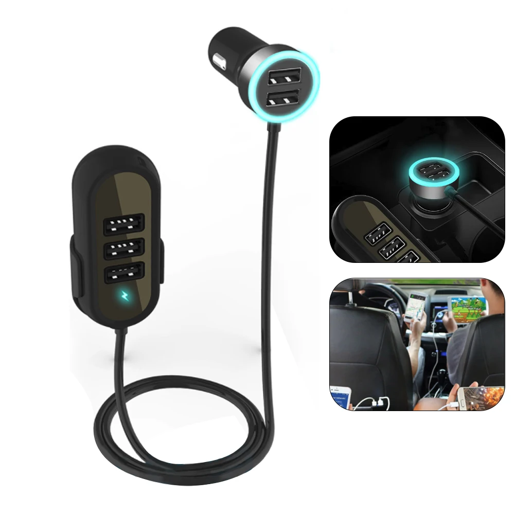 

Q8T 5.8A 5 Port USB Car Charger Front and Rear Seat QC 3.0 Car Charger Smart Adapter for Multiple Backseat Charging