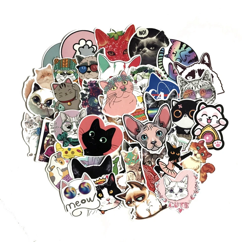 50Pcs/lot Animal Pet Stickers Kawaii Cat Stickers Kids Toys Luggage Laptop Waterproof Motorcycle Skateboard Graffiti Sticker Toy
