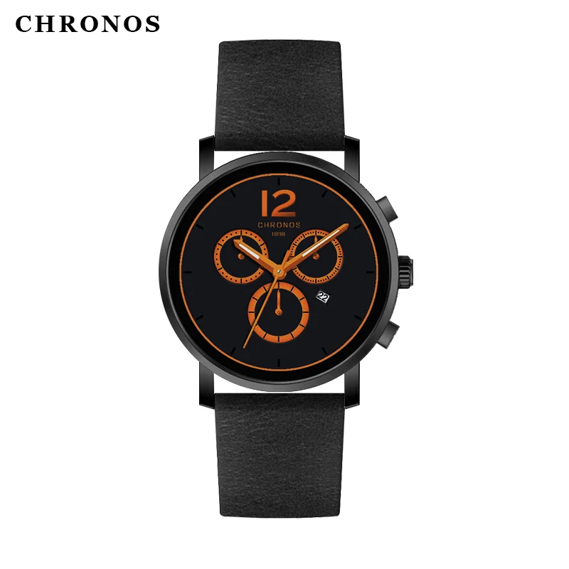 CHRONOS лучший бренд Роскошные мужские часы модные повседневные военные кварцевые кожаные Наручные часы Мужские часы