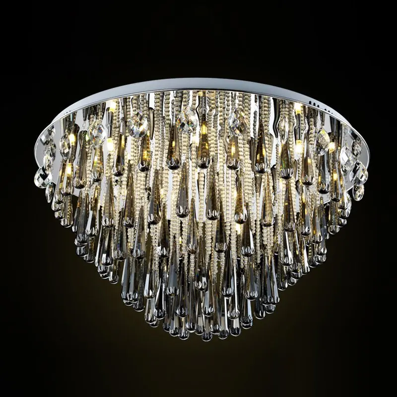 

Noble Smoky gray Crystal Hanging Parlor Ceiling Light Luxury Modern Tiers Living Room Bedroom Hotel Ceiling Lighting fixtures