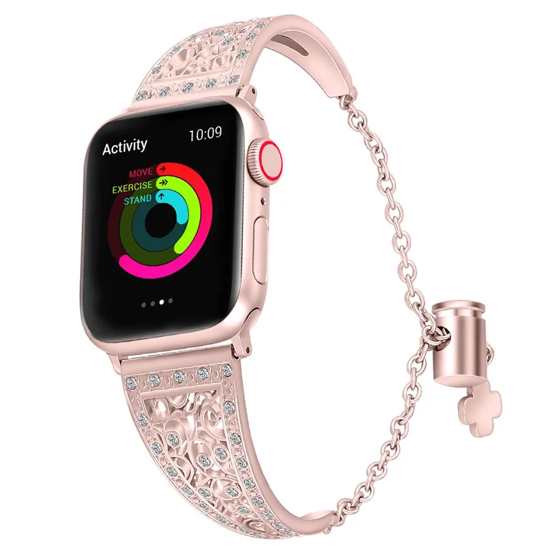 Bling Ремешок для Apple Watch группа iWatch 4/3/2/1 бриллиант со стразами Нержавеющая сталь металлический браслет ремень 82002 - Цвет ремешка: 4