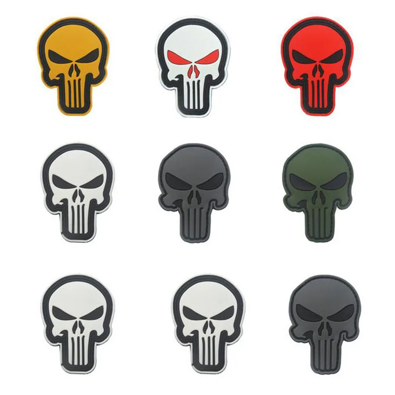 

Rubber Cloth Paste Puncture Skull PVC Fabric Military Tactical Bracelet Hook Back Sewing Apron Cap Coat Coat Badge 5.5 * 7.5 Cm