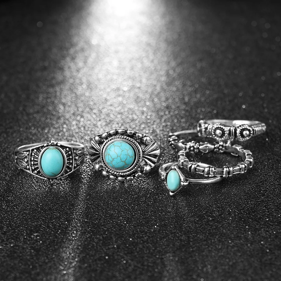 Gukin الأزياء العثماني تركيا ميدي خواتم مجموعة للنساء تصفيح الذهب مختلط حجم Stone6Pcs/مجموعات المفصل خمر حلقة