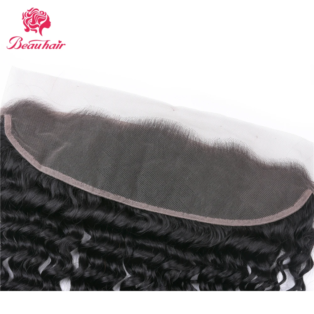 Beau Hair Deep Wave Peruvian 100% Human Hair frontal Non-Remy Natural Color Free Shipping 13*4 Lace Frontal with baby hair