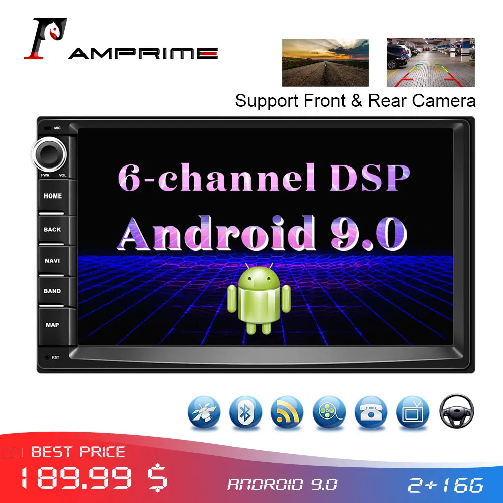 

AMPrime Android 9.0 Quad-core 2 Din Car Radio Autoradio 7'' Touch Screen Car Multimedia Player GPS/6-Channel DSP/WIFI/Bluetooth