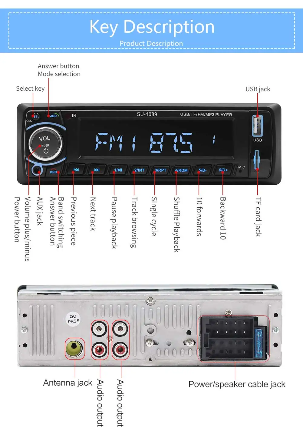 SWM магнитофон автомобильный аудио кассетный плеер Громкая связь Bluetooth MP3 плеер AUX USB FM SD Автомагнитола ЖК-дисплей стерео аудио 1089