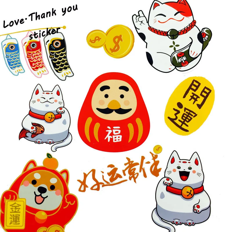 9pcs Japan Lucky Cat Funny Stickers Home Decor On Laptop Sticker Decal Fridge Skateboard Doodle Toy Sickers