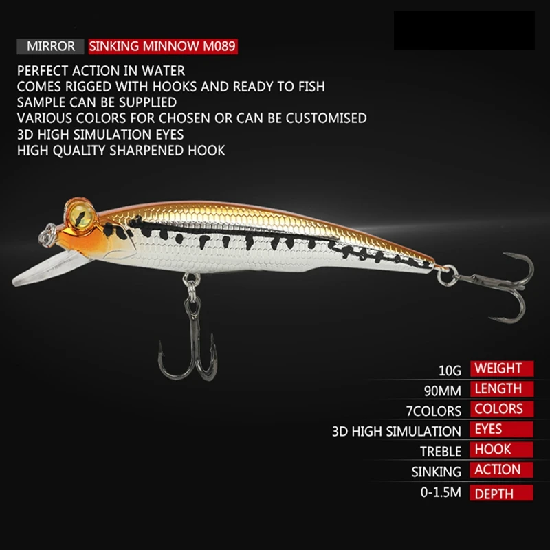 7 шт. гольян Блесен набор 10 г 90 мм 0 1 5 м долго Casting Minnow плавающей Жесткий Bait приманка