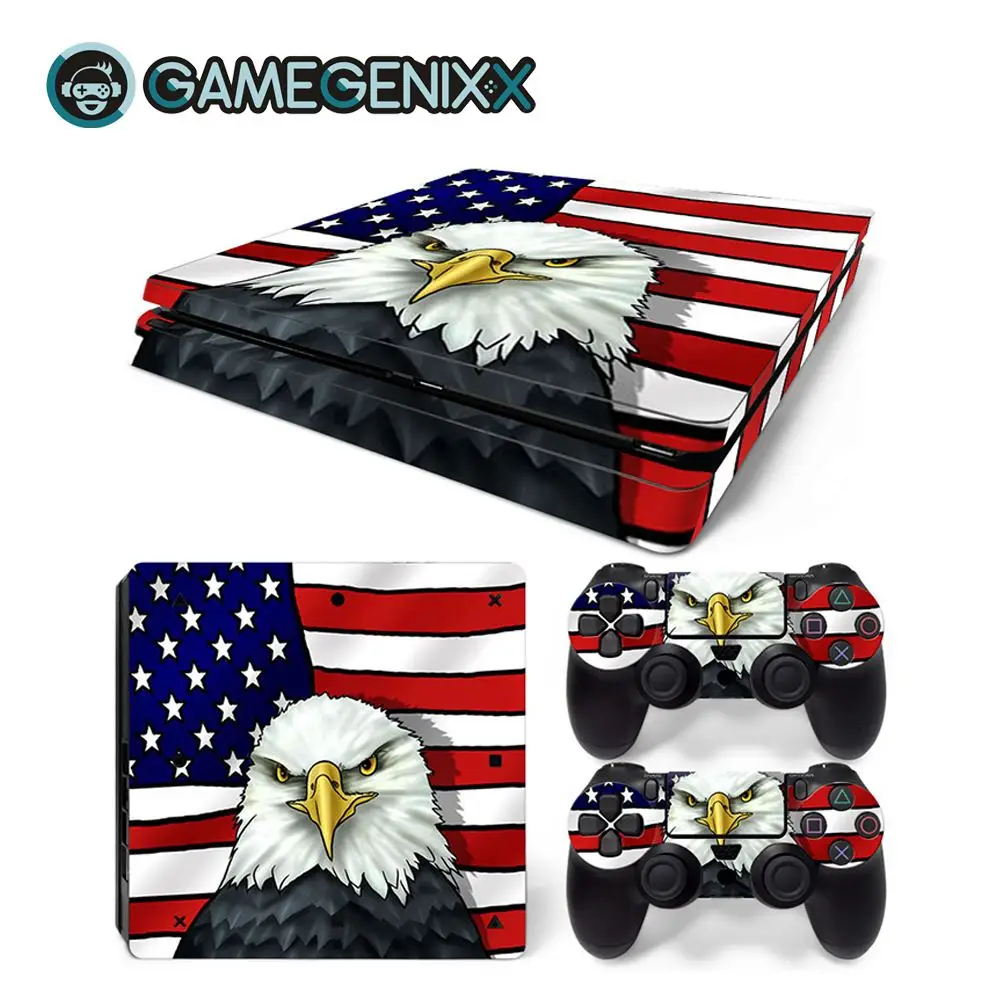 

GAMEGENIXX Skin Sticker Protective Decal Removable Cover for PS4 Slim Console and 2 Controllers - American Flag