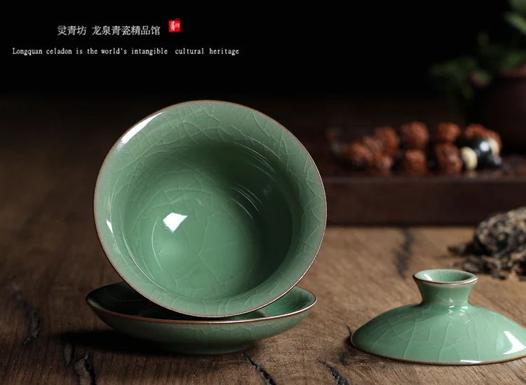 [GRANDNESS] Китайский Ge Kiln Longquan Celadon фарфоровая китайская гайвань чайные чашки и чаша керамическая 155 мл хрустящая глазурь чайник