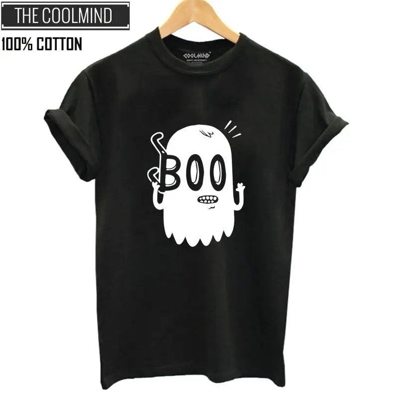 

COOLMIND QI0257B 100% cotton summer cool boo print women T shirt casual short sleeve o-neck T-shirt women cool tshirt female