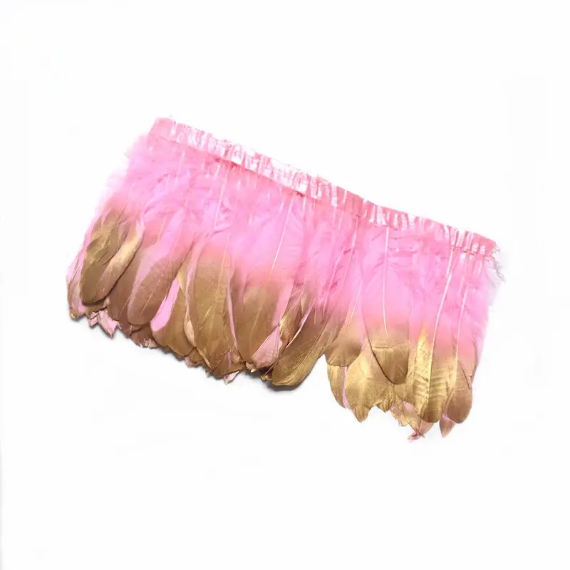 

2Meters/LOT Gold silver Goose Feathers Trims Fringe pink Feather Crafts DIY Carnival Clothing dress headwear Wedding decoration