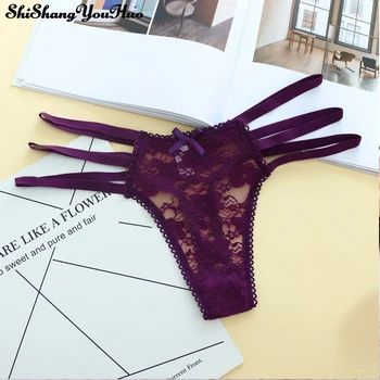 

3 Colors Black Blue New Design Lace Transparent Tong G string for Women Sexy Underwear Stripe Panties Tangas Calcinha ZM8009#