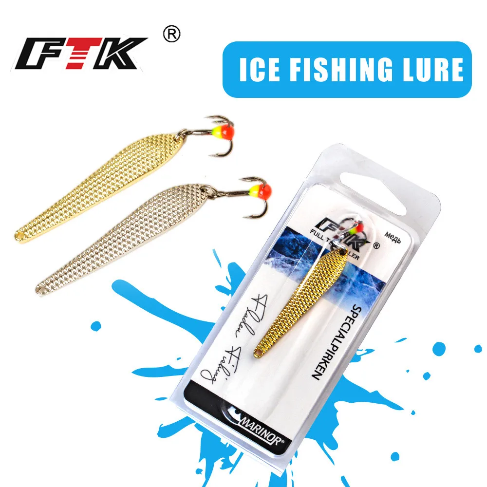 

FTK 1PC Spoon Ice Fishing Lure 7g/12g 55mm/70mm 2 colors Metal Allum Fishing Bait Spinner Bait Treble Hook Hard lures