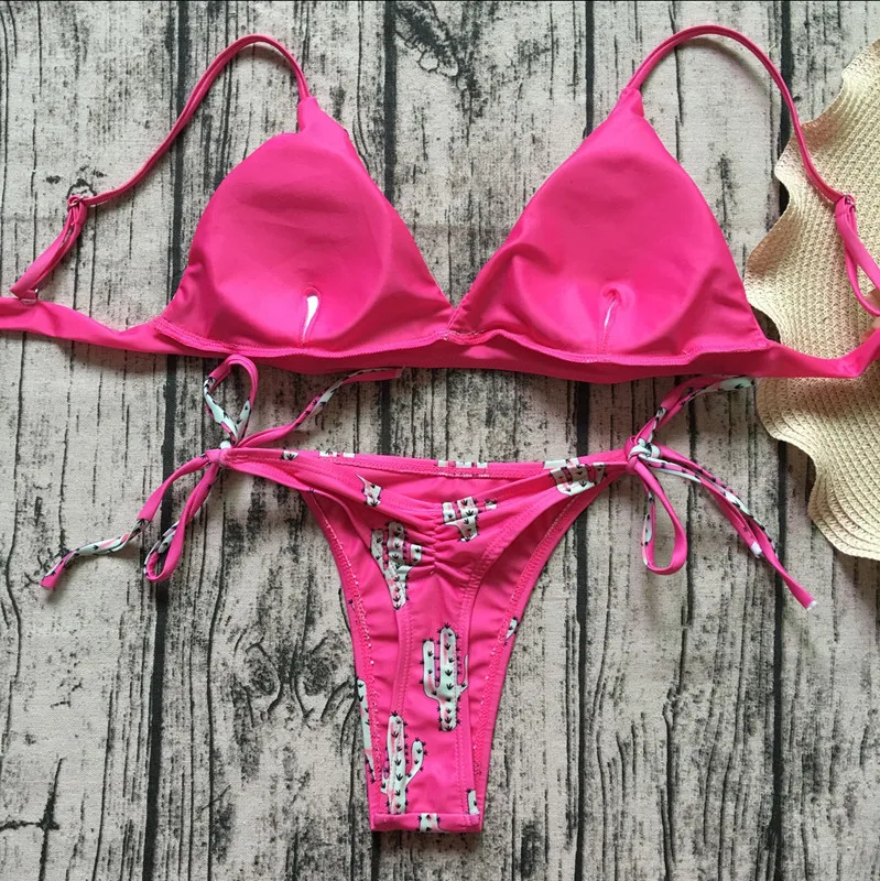 Новинка года; летние женские милые розовые мягкие бикини и бюстгальтер С КАКТУСОМ для девочек; купальный костюм; пляжный купальный костюм для отдыха; пляжная одежда