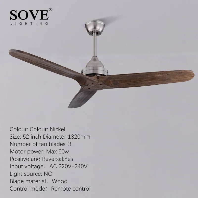 Sove 52 Inch Black Vintage Wooden Ceiling Fan Woodremote Control