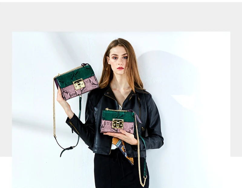Новая женская сумка-мессенджер натуральная кожа змеиная панельная сумка через плечо модная дизайнерская сумка через плечо на цепи Женская ча