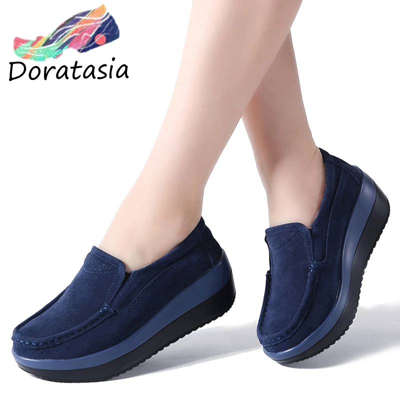 

DORATASIA Women's Add/No Fur Natural Suede Flat Platform Shoes Woman Winter Spring Casual Loafers Lady Heels Moccasins Footwear