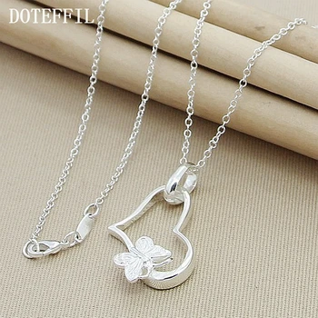 DOTEFFIL 925 Sterling Silver Butterfly Heart Pendant Necklace 18 Inch Chain For Woman Fashion Wedding Engagement Charm Jewelry