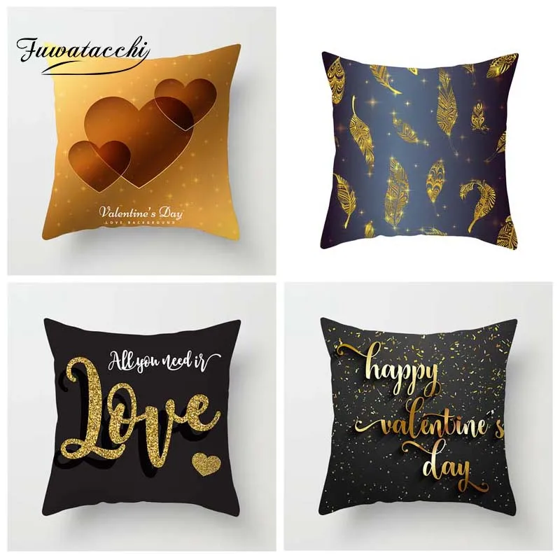 

Fuwatacchi Valentine's Day Printed Cushion Cover Love Pillow Cover Festival Gold Decorative Pillowcase for Home Sofa