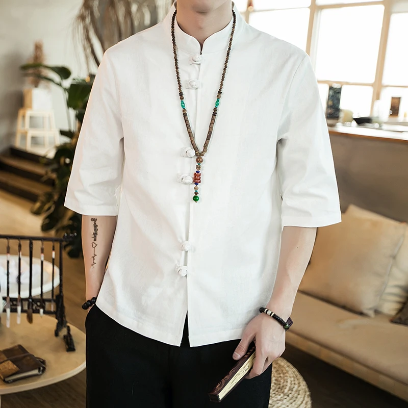 الصيف نمط الرجال نصف كم قميص الرجال الملابس خمر الصلبة عارضة قمصان الرجال س الرقبة طوق الرجعية زر القطن الكتان قمصان الصيف نمط الرجال نصف كم قميص الرجال الملابس خمر الصلبة عارضة قمصان الرجال س الرقبة طوق الرجعية زر القطن الكتان قمصان