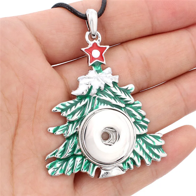 

New Christmas Tree Snap Necklace 18/20mm Snap Button Pendant Necklace For Woman DIY Snap Jewelry Christmas Gift ZG311