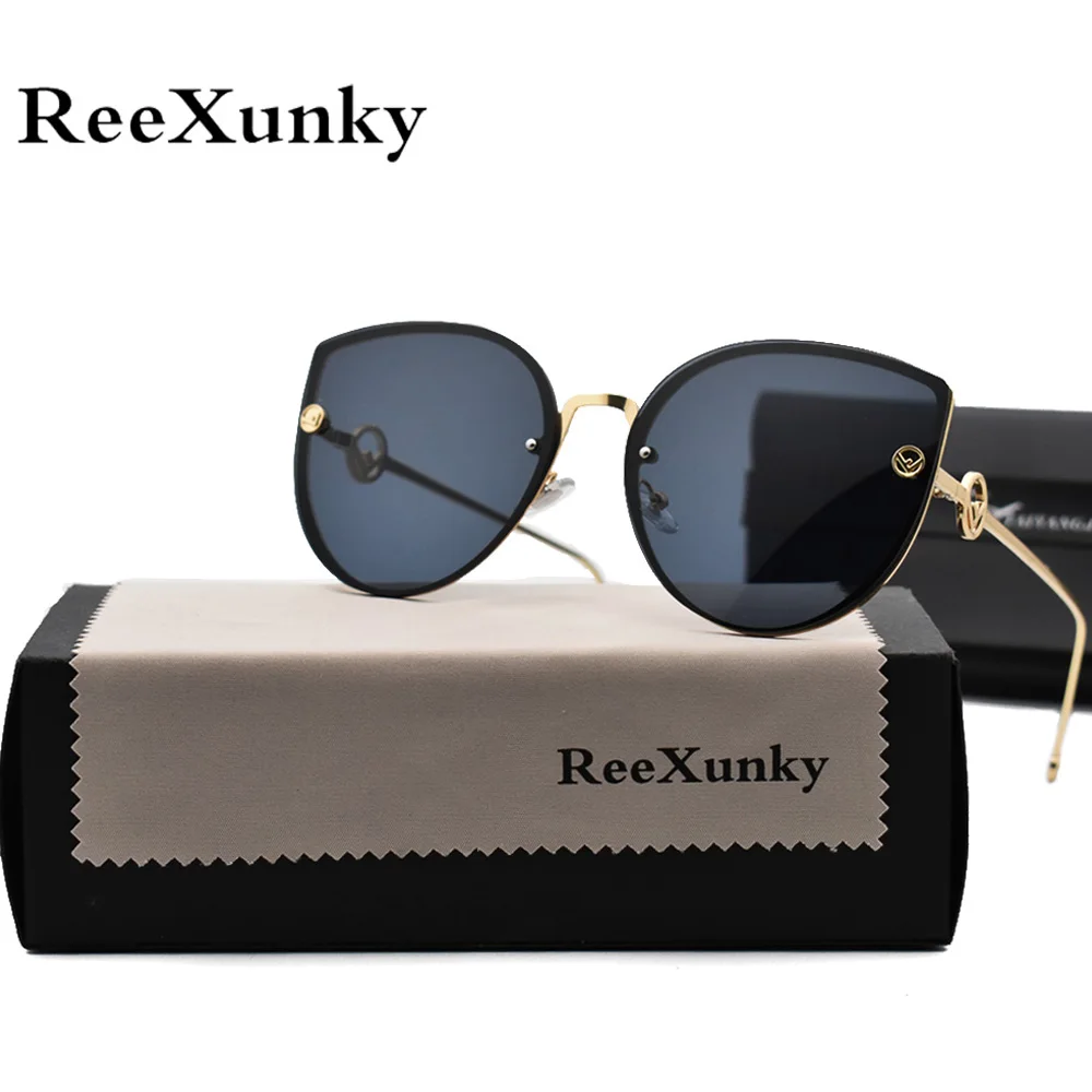 2019 Cat Eye Vintage Brand Designer Black Mirror Sunglasses For Women Metal Frame Reflective Lens Sun Glasses zonnebril dames