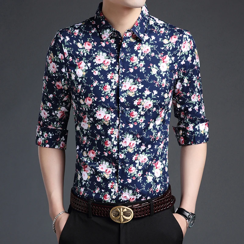 autumn mens flowers dress shirt ...