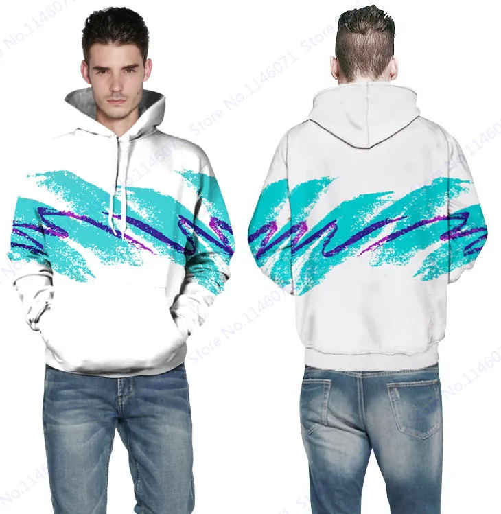 Sky Blue Watercolor Jumper Pullover Hooded Tracksuits White Oversize