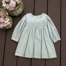 Платье для маленьких девочек; модное милое платье для малышей с вышитым воротником в стиле Питера Пэна мятно-зеленого цвета