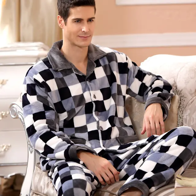 SusanDick 2017 New Winter Pajamas Men Thick Fleece Pajama Sets Luxury