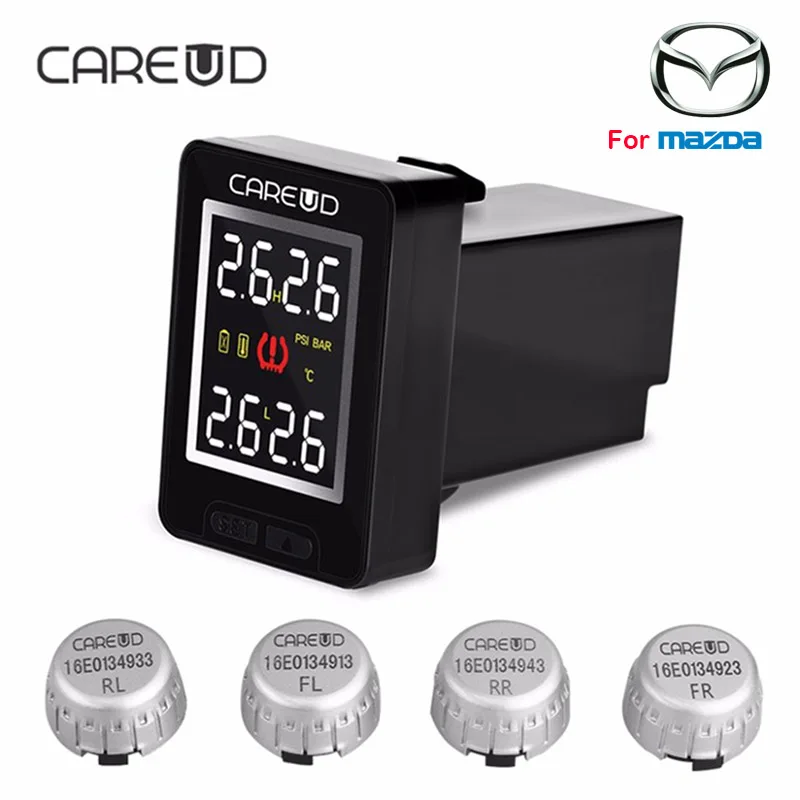 

CAREUD U912 Car Wireless TPMS Tire Pressure Monitoring System with 4 External Sensors LCD Display Embedded Monitor For MAZDA
