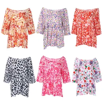 

Women 2019 Summer Vintage Floral Print Boho Holiday Blouse Short Sleeve Loose Shirt Tops Plus Size