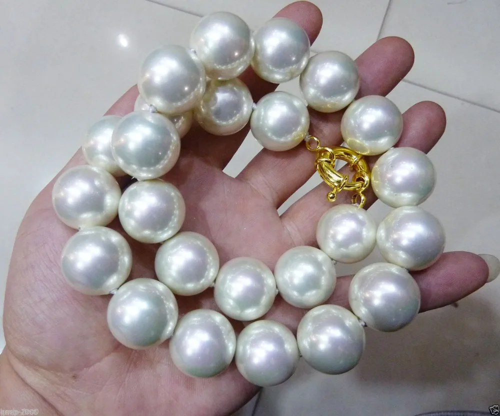 

Hot sale new Style >>>>>Rare Huge 20mm White South Sea Shell Pearl Round Beads Necklace 18" AAA+