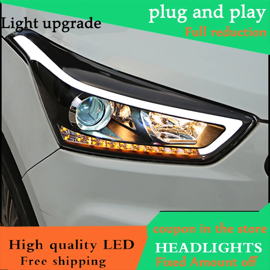 Автомобильный Стайлинг, Головной фонарь, чехол для hyundai Creta IX25-, головной светильник s светодиодный, бегущий, сигнальный светильник, би-ксенон, ближний свет, HID