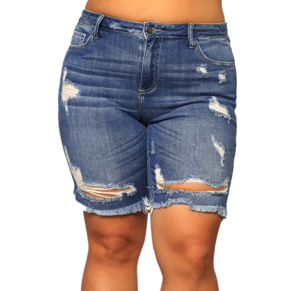 Женские джинсы с дырками, большие размеры, L-5XL, летние короткие джинсы с высокой талией с карманами, женские джинсы с кисточками, джинсовые штаны, женские с высокой талией